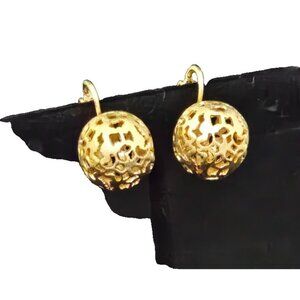 Napier Gold - Tone Earrings, Filigree Ball, Spherical, Clip-on, Vintage
